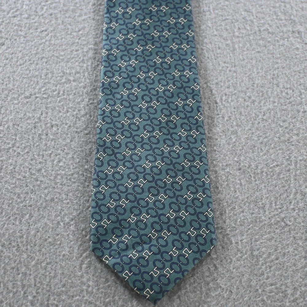 Regent Bert Pulitzer Mens Geometric Chain Link Silk Tie OS Teal Navy Vintage